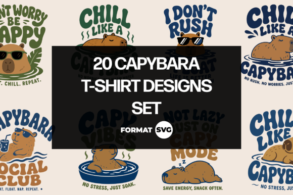 20 Capybara T-Shirt SVG Bundle 3