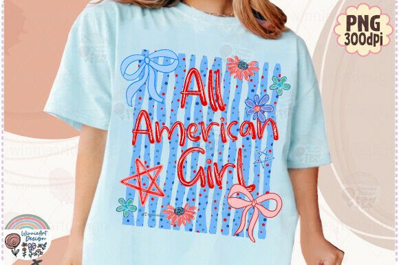 All American Girl Preppy 4th of July PNG Graphics & T-Shirt Designs