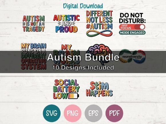 Autism SVG Bundle: 10 T-Shirt Designs & Graphics