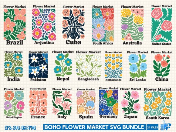 Boho Flower Market Svg Bundle: Graphics for T‑Shirt Designs