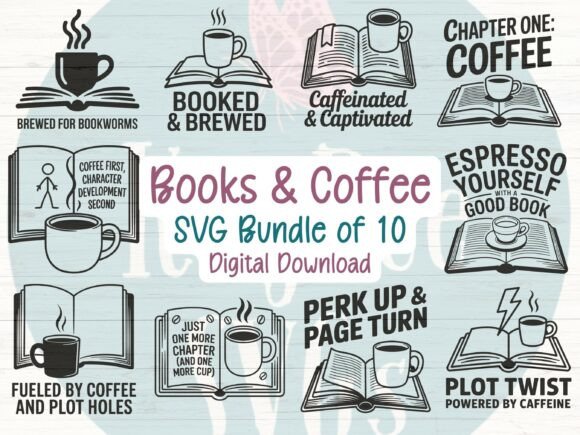 Coffee X Books SVG Bundle: Graphics & T-Shirt Designs