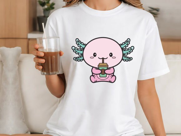 Cute Axolotl Coffee Lover Cartoon: Graphics & T-Shirt Designs