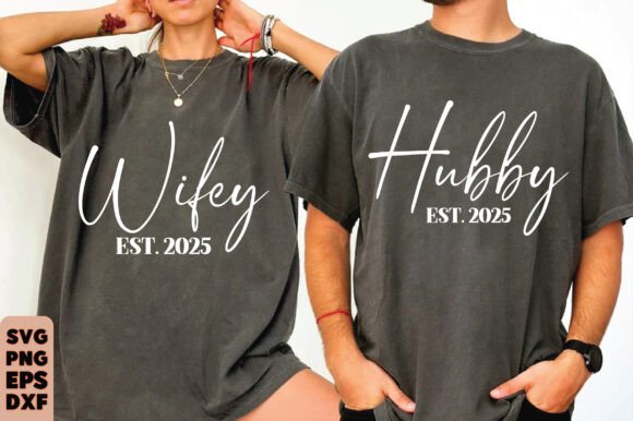 Embroidered Hubby Wifey Custom Shirt Graphics for T-Shirt Designs