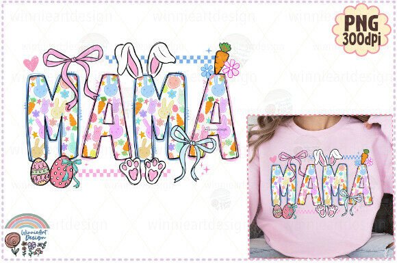 Mama Easter Bunny Spring Checkered Bow Graphics