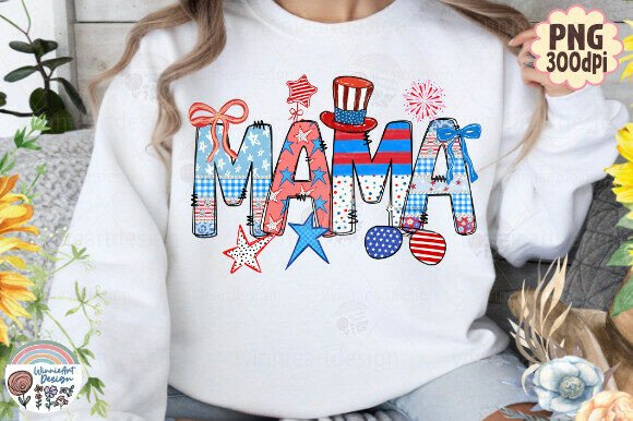 Mama Patriotic Preppy Doodle PNG Graphics for T-Shirt Designs