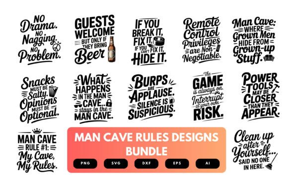 Man Cave Rules SVG Bundle: Bold Graphics for T-Shirt Designs