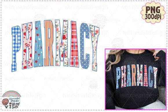 Pharmacy Patriotic Retro America Flower Graphics