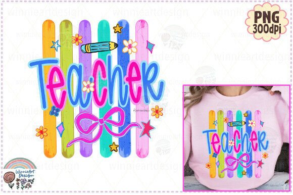 Preppy Neon Teacher Stripes Bow PNG: Graphics for T-Shirt Designs