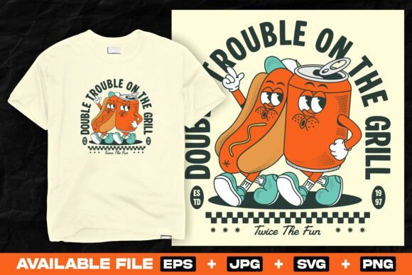 Retro Hotdog and Beer Can Cartoon: Graphics for Bold T-Shirt Designs