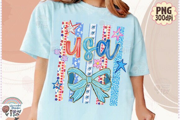 USA Floral 4th of July Coquette Stars Graphics